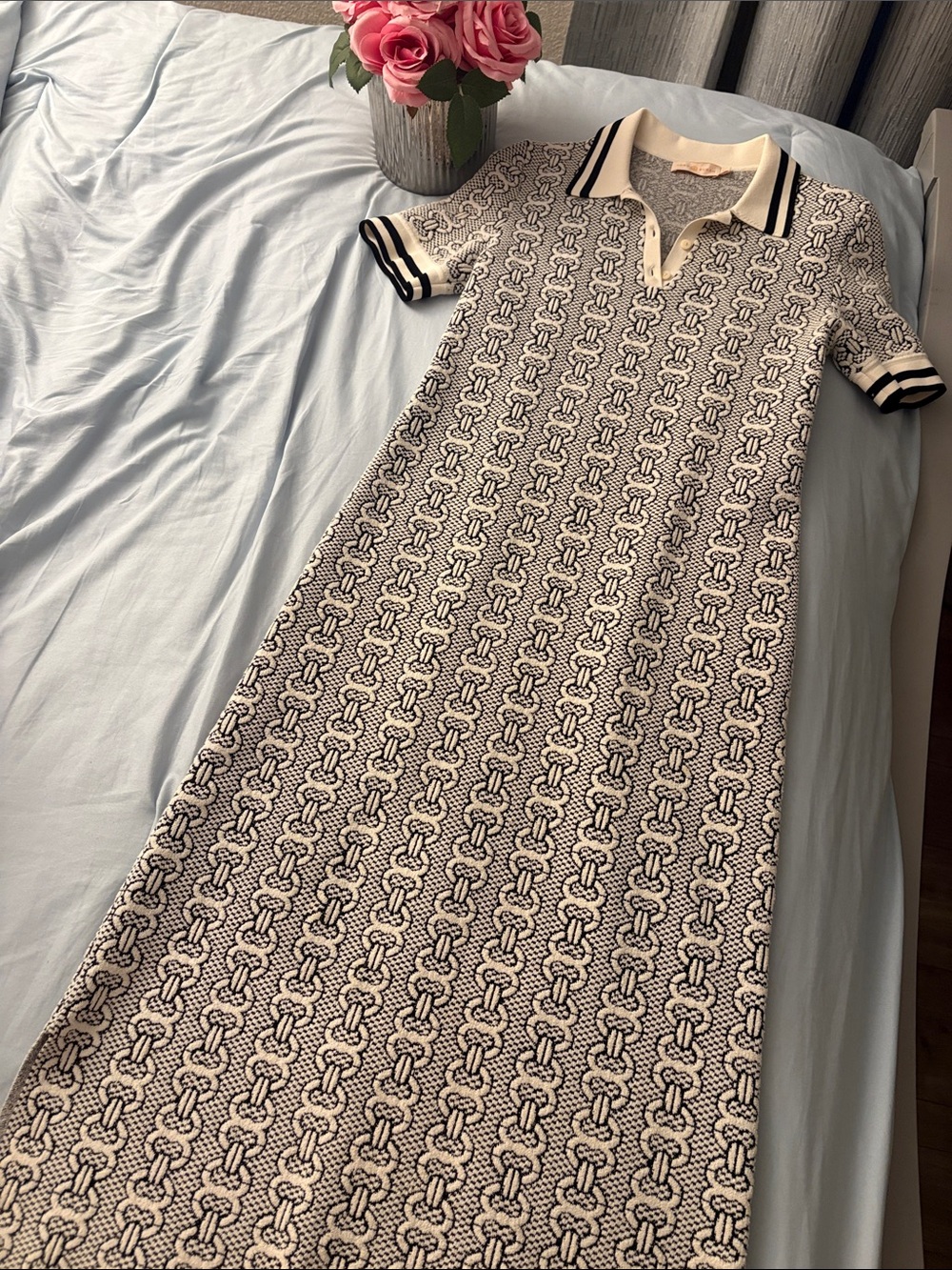 Tory Burch Cream and Black Knit Polo Maxi Dress - Picture 4 of 7